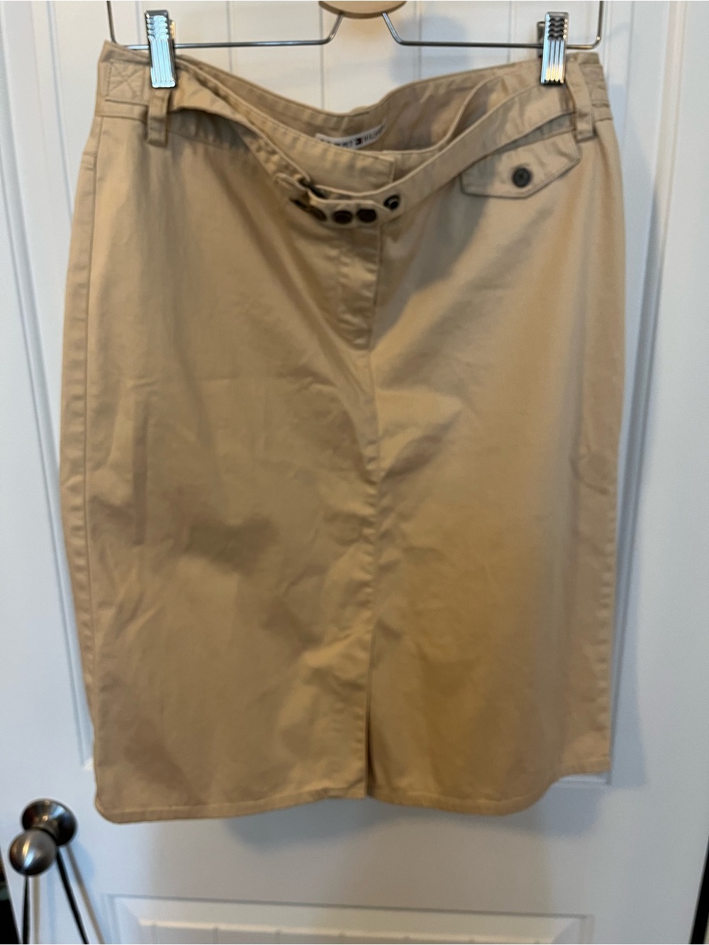 Tommy Hilfiger Women's Khaki Cotton Skirt with Front Slit Size 12